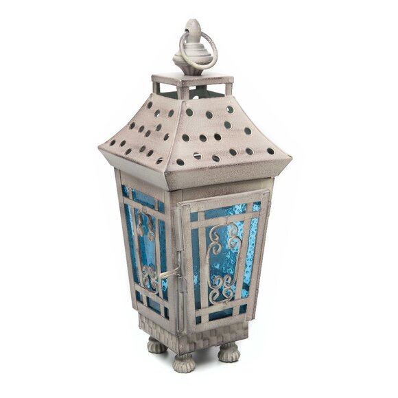 MacKENZIE CHILDS GARDEN LANTERN w\Battery Votive Candle Checks on bottom Stands